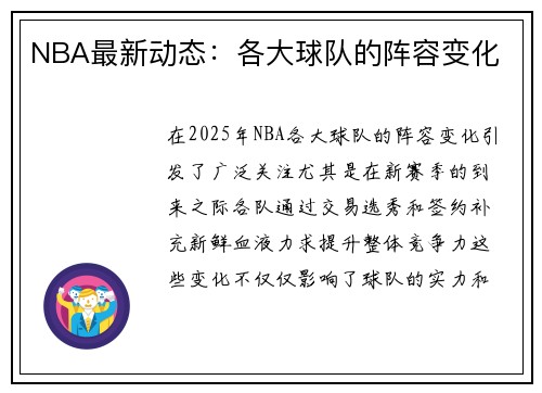 NBA最新动态：各大球队的阵容变化